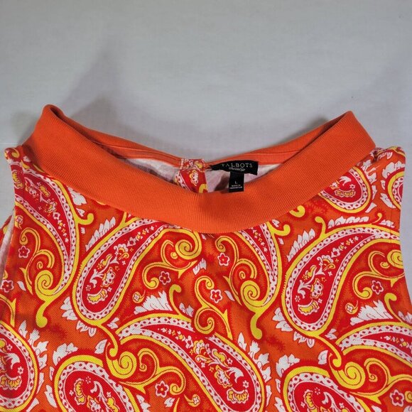 Talbots Women Red/Yellow Sleeveless Paisley Print Cotton Blend Collared Top Sz L - Picture 3 of 9